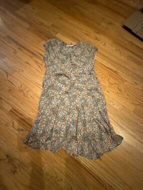 Nile Atelier Paisley Floral Print Button-Front Ruffle Hem Dress